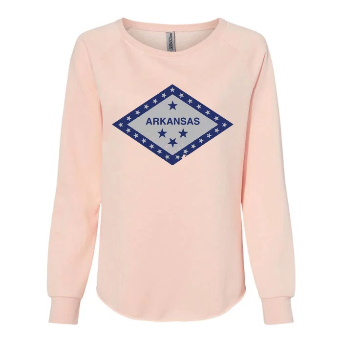 Distressed Diamond And Stars Arkansas State Flag Womens California Wash Sweatshirt