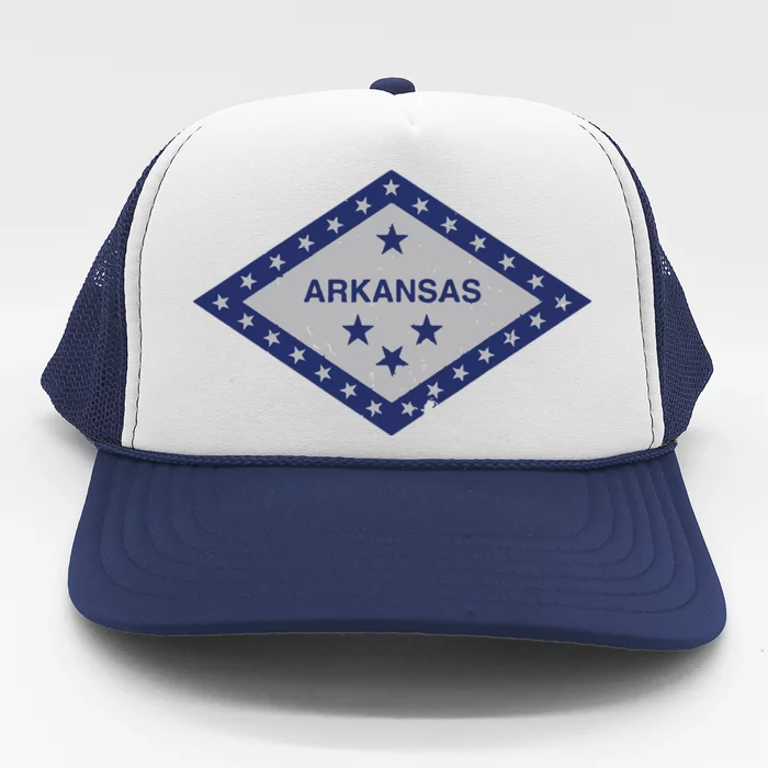 Distressed Diamond And Stars Arkansas State Flag Trucker Hat