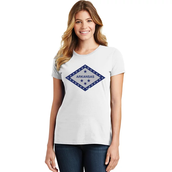 Distressed Diamond And Stars Arkansas State Flag Women's T-Shirt