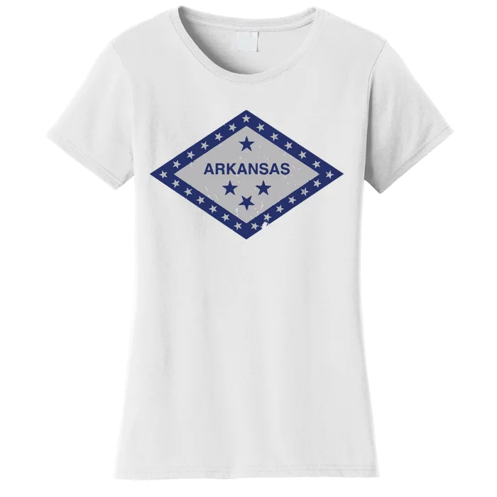 Distressed Diamond And Stars Arkansas State Flag Women's T-Shirt