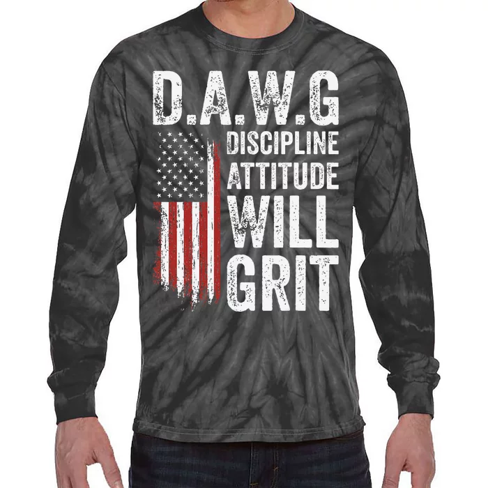 D.A.W.G Discipline Attitude Will Grit Gym Motivation Workout Tie-Dye Long Sleeve Shirt