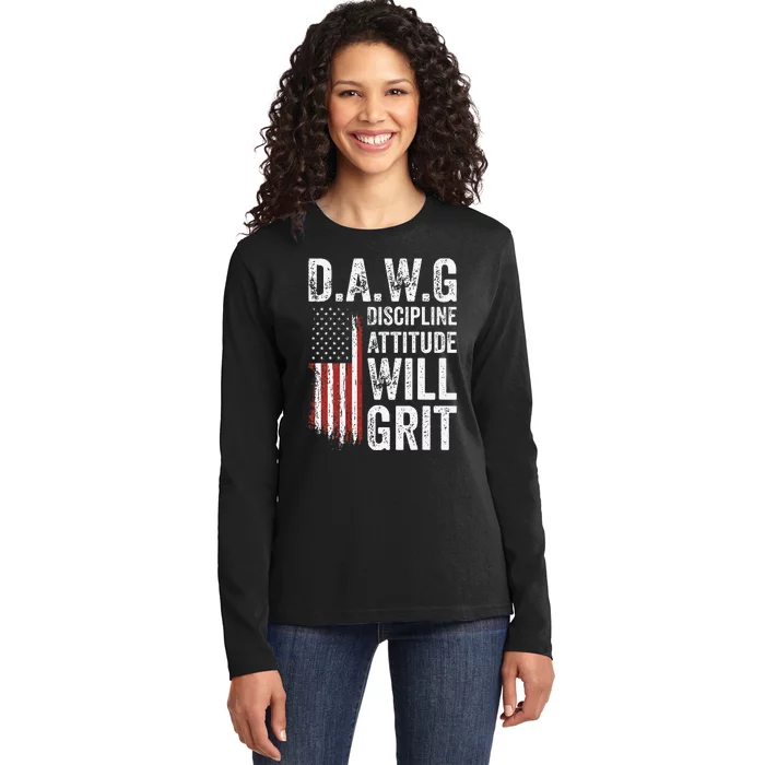 D.A.W.G Discipline Attitude Will Grit Gym Motivation Workout Ladies Long Sleeve Shirt