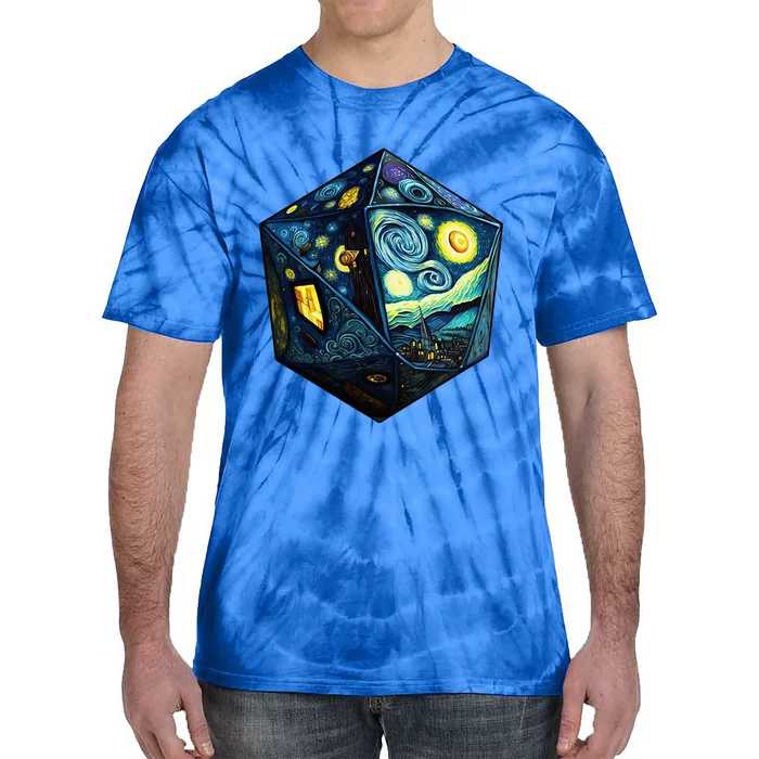 D20 Dice Art Van Gogh Starry Night Cool Realistic D20 Dice Tie-Dye T-Shirt