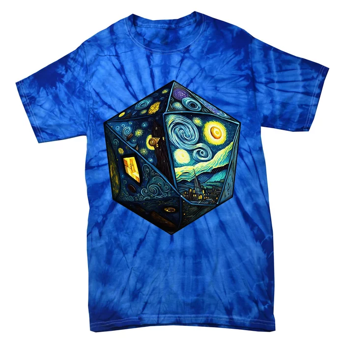 D20 Dice Art Van Gogh Starry Night Cool Realistic D20 Dice Tie-Dye T-Shirt