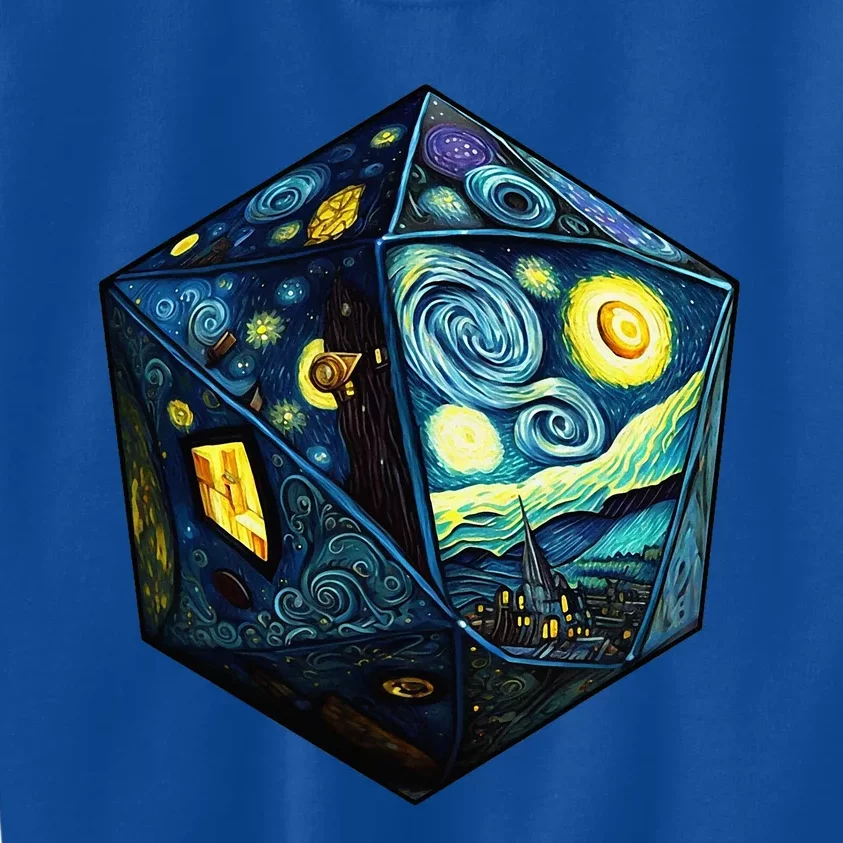 D20 Dice Art Van Gogh Starry Night Cool Realistic D20 Dice Kids Sweatshirt