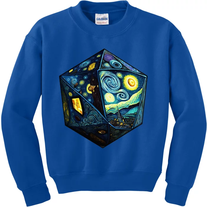 D20 Dice Art Van Gogh Starry Night Cool Realistic D20 Dice Kids Sweatshirt