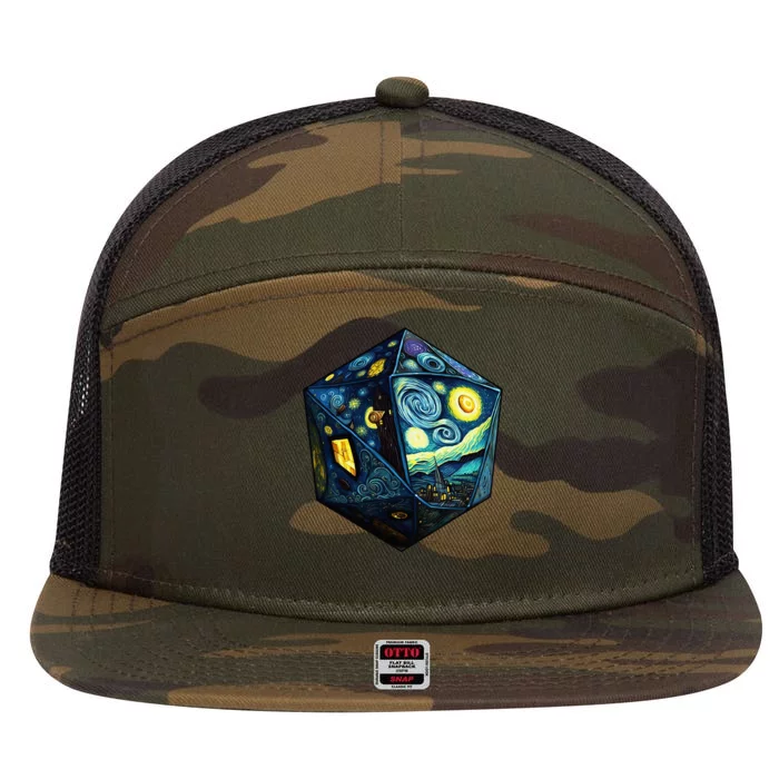 D20 Dice Art Van Gogh Starry Night Cool Realistic D20 Dice 7 Panel Mesh Trucker Snapback Hat