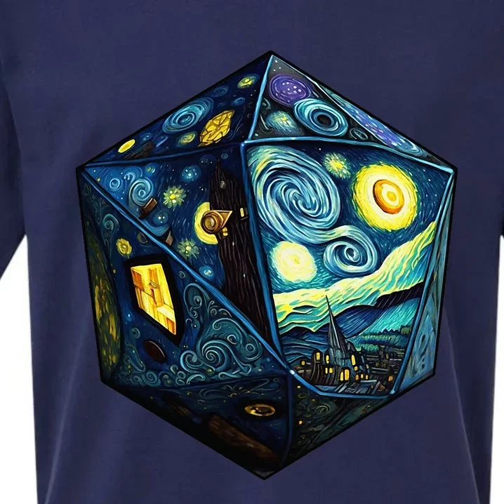 D20 Dice Art Van Gogh Starry Night Cool Realistic D20 Dice Sueded Cloud Jersey T-Shirt