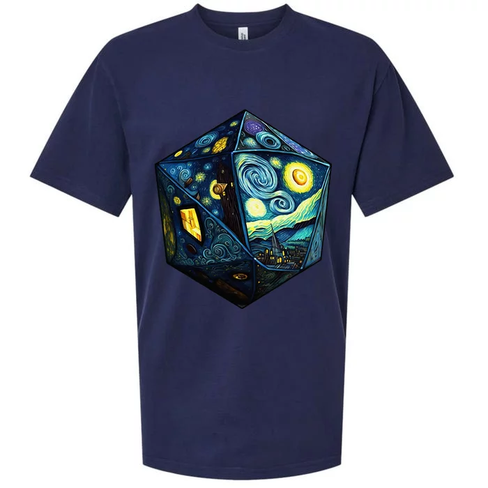 D20 Dice Art Van Gogh Starry Night Cool Realistic D20 Dice Sueded Cloud Jersey T-Shirt