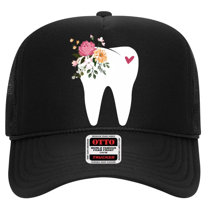 Dentist Dental Assistant Oral Hygienist Tooth Flower High Crown Mesh Trucker Hat