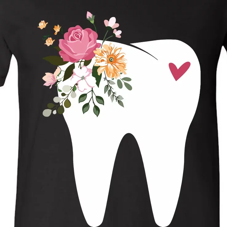 Dentist Dental Assistant Oral Hygienist Tooth Flower V-Neck T-Shirt