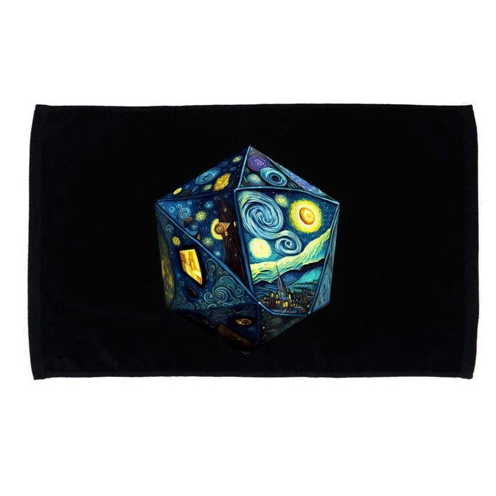 D20 Dice Art Van Gogh Starry Night Cool Realistic D20 Dice Microfiber Hand Towel