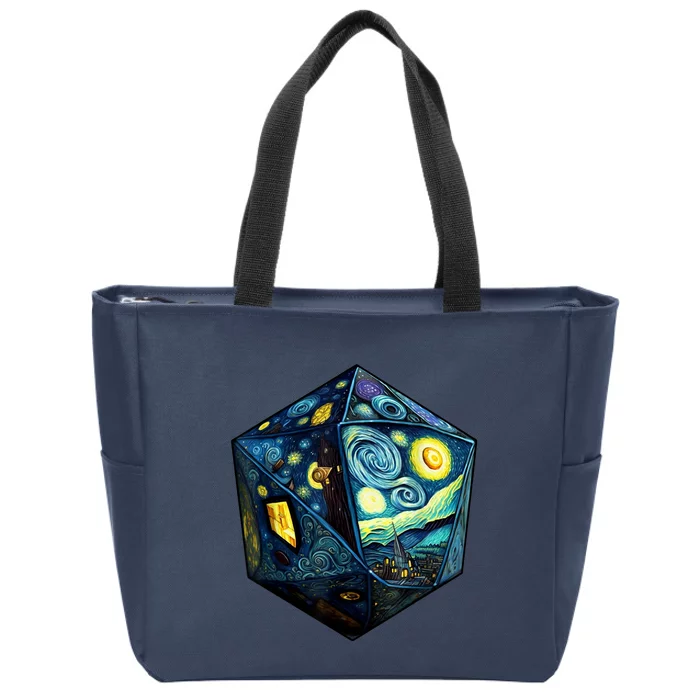 D20 Dice Art Van Gogh Starry Night Cool Realistic D20 Dice Zip Tote Bag