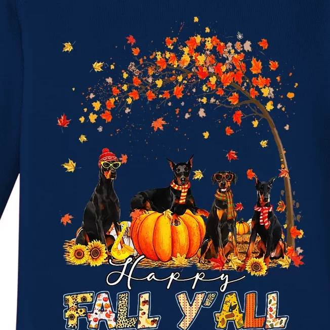 Doberman Dog Autumn Fall Pumpkin Truck Mappe Thanksgiving Baby Long Sleeve Bodysuit