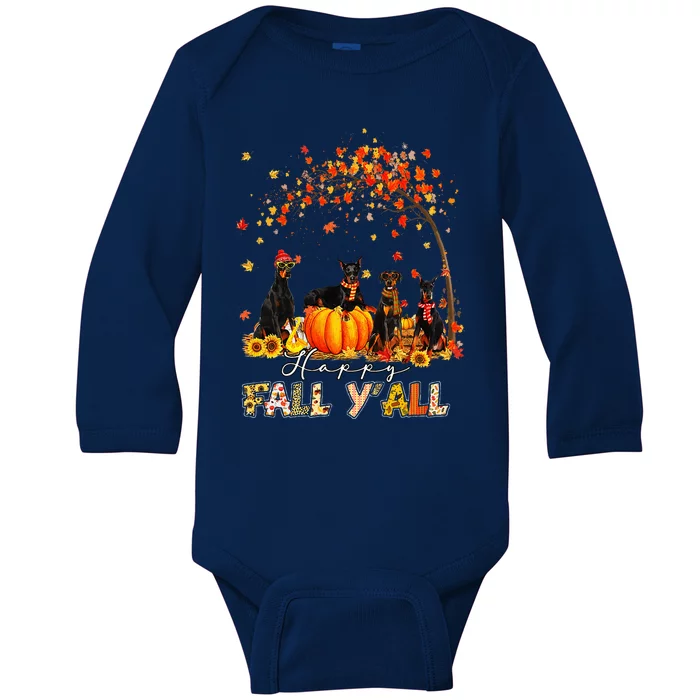 Doberman Dog Autumn Fall Pumpkin Truck Mappe Thanksgiving Baby Long Sleeve Bodysuit