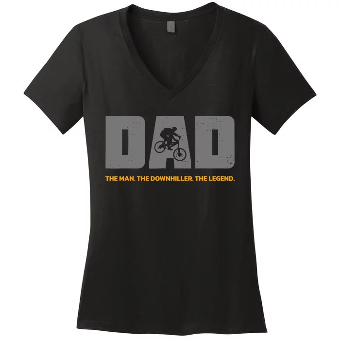 Downhill Dad And Downhill Mountain Biking For Downhill Women's V-Neck T-Shirt