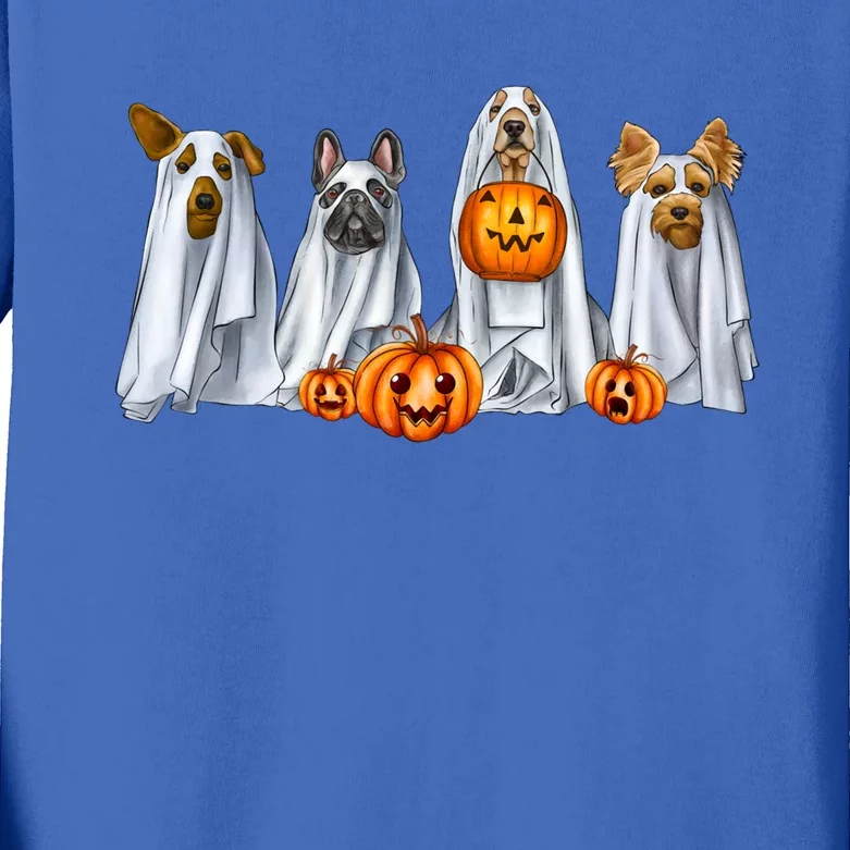 Dog Dressed As Ghost Spooky Season Ghost Dogs Halloween Gift Kids Long Sleeve Shirt