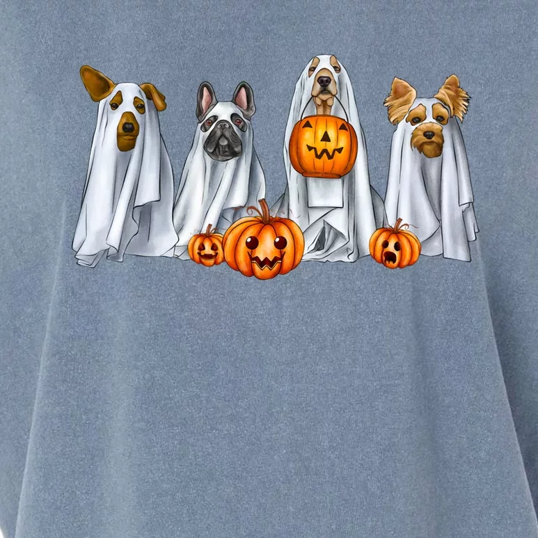 Dog Dressed As Ghost Spooky Season Ghost Dogs Halloween Gift Garment-Dyed Women's Muscle Tee