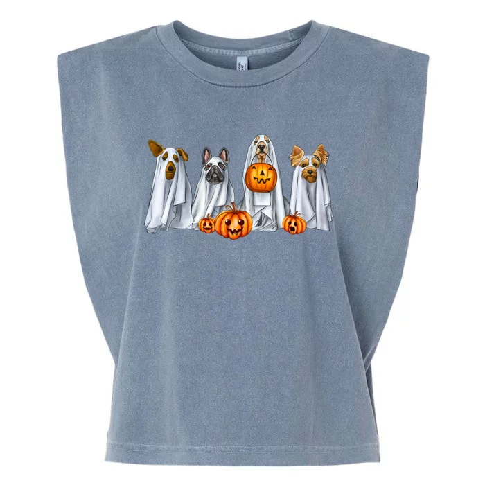 Dog Dressed As Ghost Spooky Season Ghost Dogs Halloween Gift Garment-Dyed Women's Muscle Tee