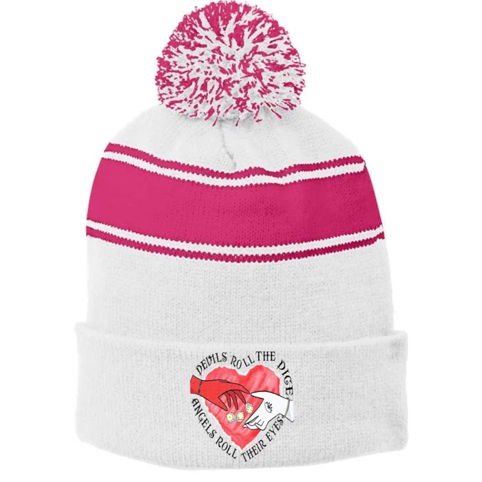 Devils Dice Angels Eyes Valentines Day Stripe Pom Pom Beanie