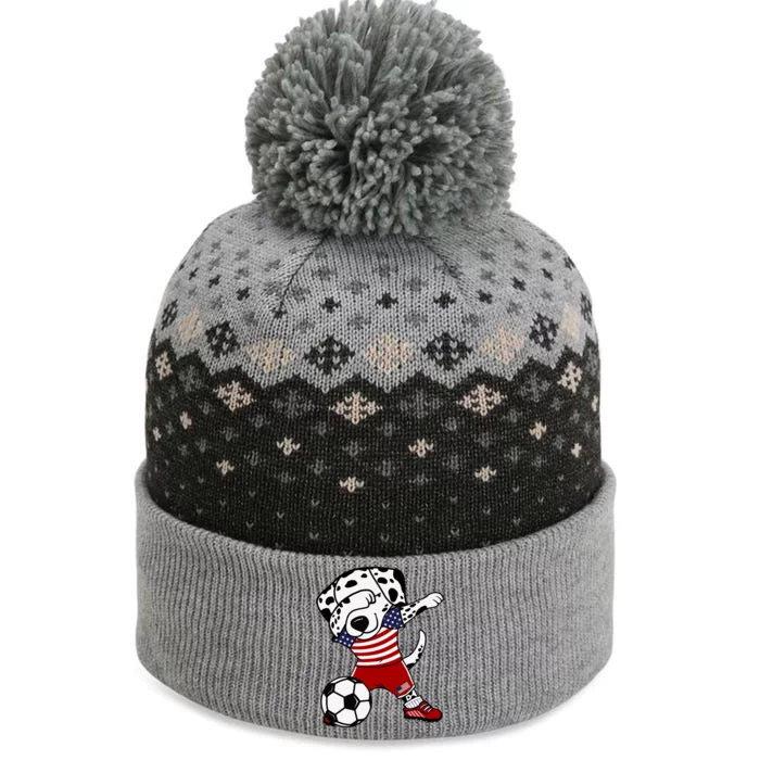 Dabbing Dalmatian America Soccer Fan Jersey Us Flag Football The Baniff Cuffed Pom Beanie