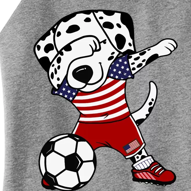 Dabbing Dalmatian America Soccer Fan Jersey Us Flag Football Women’s Perfect Tri Rocker Tank