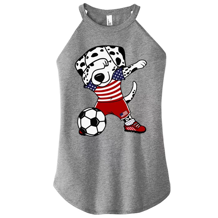 Dabbing Dalmatian America Soccer Fan Jersey Us Flag Football Women’s Perfect Tri Rocker Tank