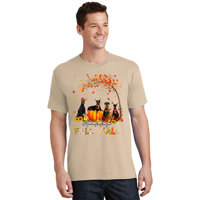 Doberman Dog Autumn Fall Pumpkin Truck Mappe Thanksgiving T-Shirt