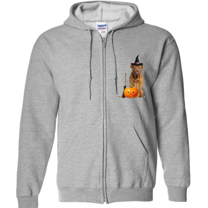 Dogue De Bordeaux Witch Hat Halloween Dog Full Zip Hoodie