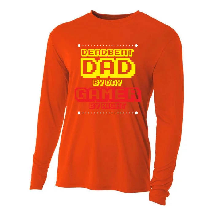 Deadbeat Dad By Day Gamer By Night Funny Father Gamer Cool Gift Cooling Performance Long Sleeve Crew