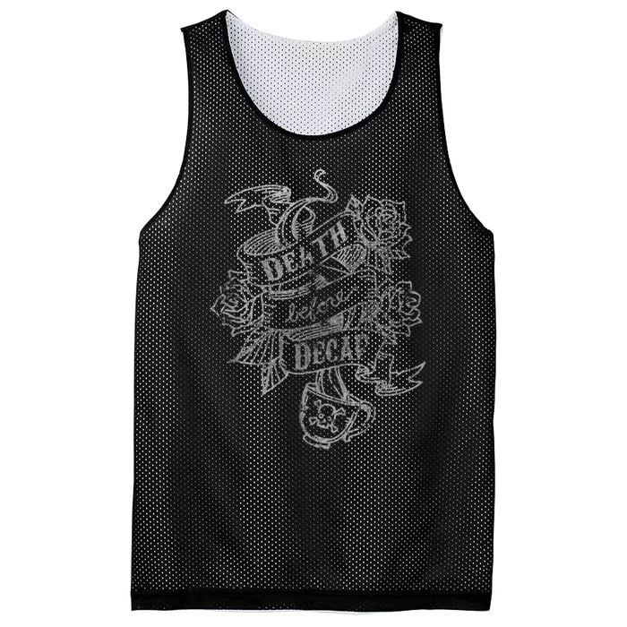 Distressed Death Before Decaf (Coffee) Mesh Reversible Basketball Jersey Tank