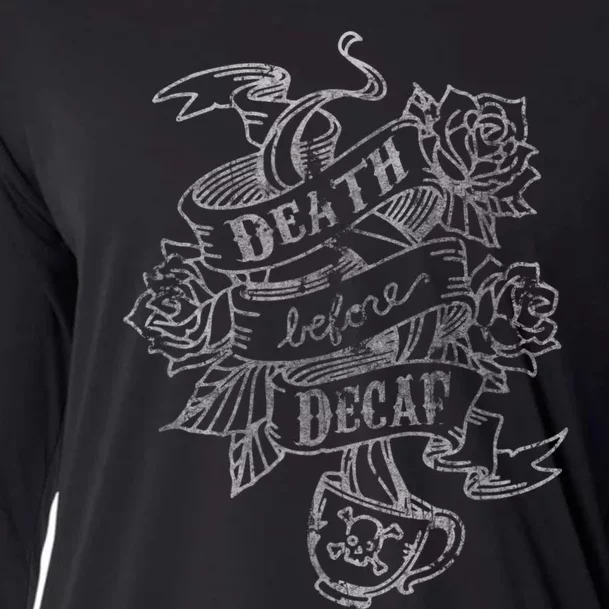 Distressed Death Before Decaf (Coffee) Cooling Performance Long Sleeve Crew