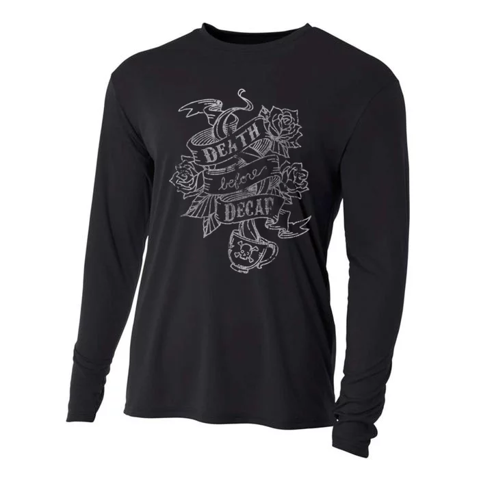 Distressed Death Before Decaf (Coffee) Cooling Performance Long Sleeve Crew