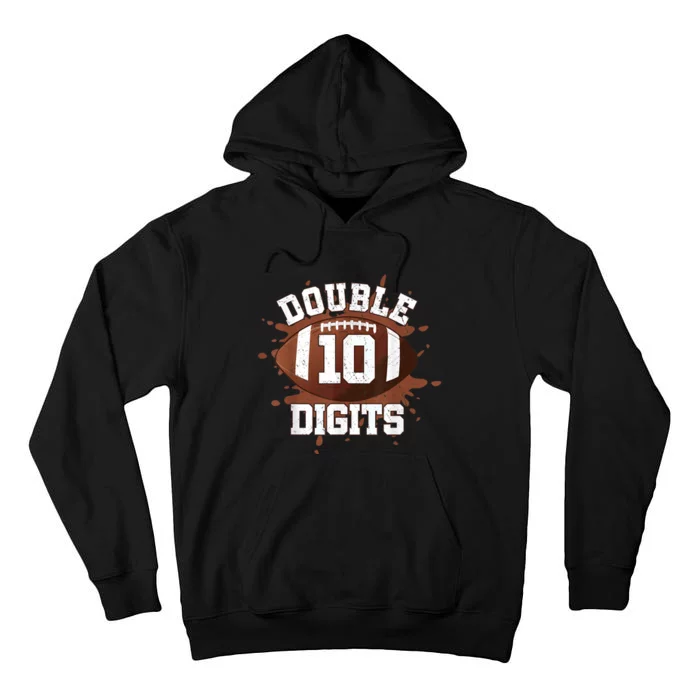 Double Digits Birthday Decorations Boy 10 Football 10th Bday Tall Hoodie