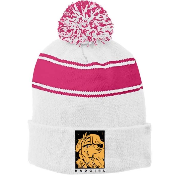 Double Dog Bad Girl Stripe Pom Pom Beanie