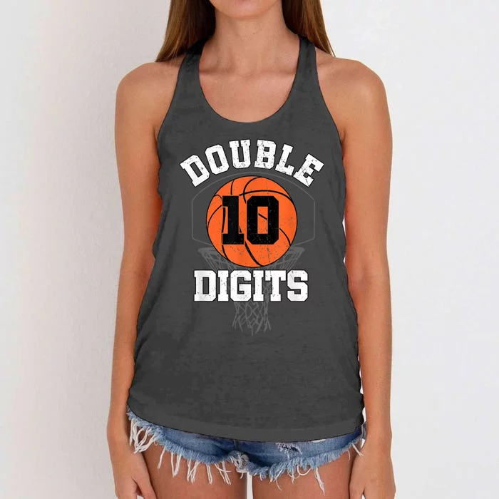 Double Digits Birthday Decorations Boy 10th Basketball Bday Women's Knotted Racerback Tank