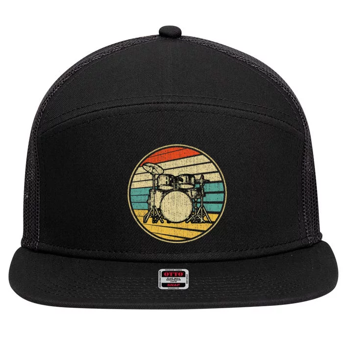 Drums Drummer Band Drumset Retro Vintage Drum Set 70s 80s 7 Panel Mesh Trucker Snapback Hat