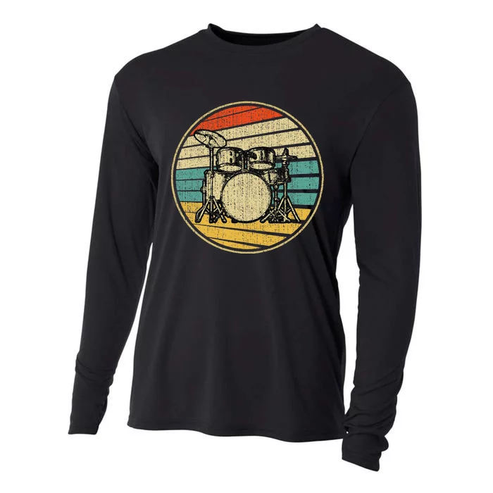 Drums Drummer Band Drumset Retro Vintage Drum Set 70s 80s Cooling Performance Long Sleeve Crew