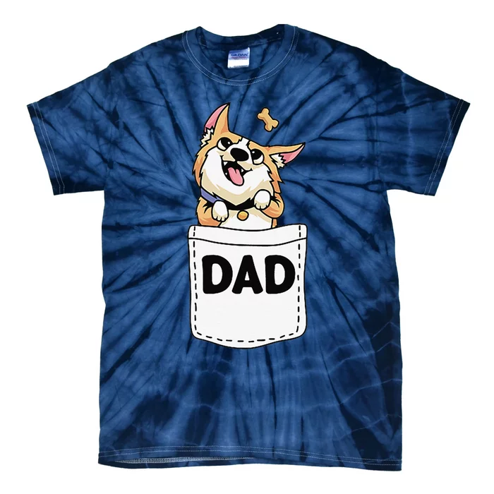 Dog Dad Corgi Pocket Fathers Day Cool Papa Grandpa Tie-Dye T-Shirt