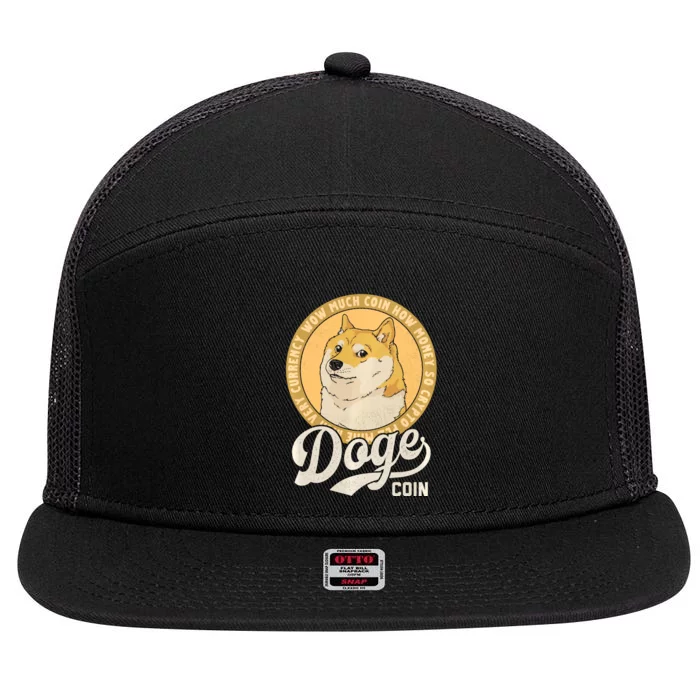 Dogecoin Doge Coin Logo Shiba Inu Dog Crypto Currency Meme 7 Panel Mesh Trucker Snapback Hat