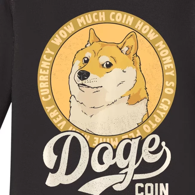 Dogecoin Doge Coin Logo Shiba Inu Dog Crypto Currency Meme Baby Long Sleeve Bodysuit