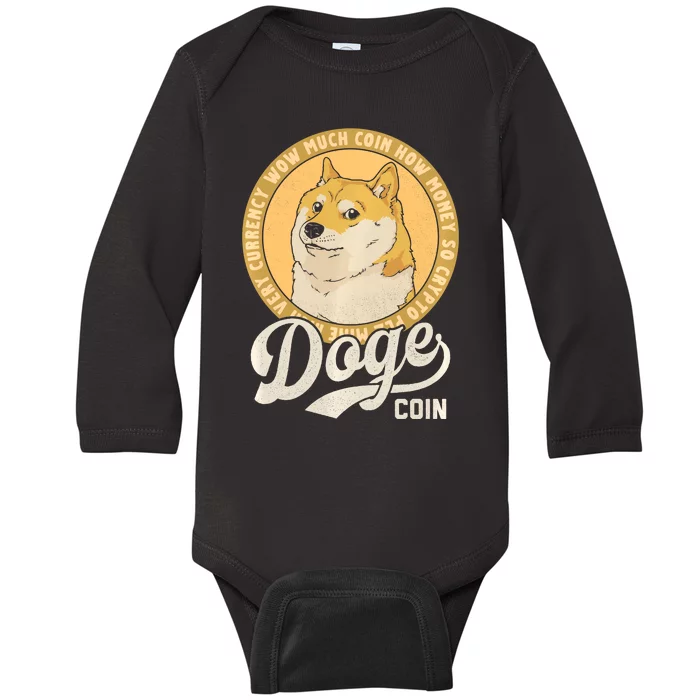 Dogecoin Doge Coin Logo Shiba Inu Dog Crypto Currency Meme Baby Long Sleeve Bodysuit