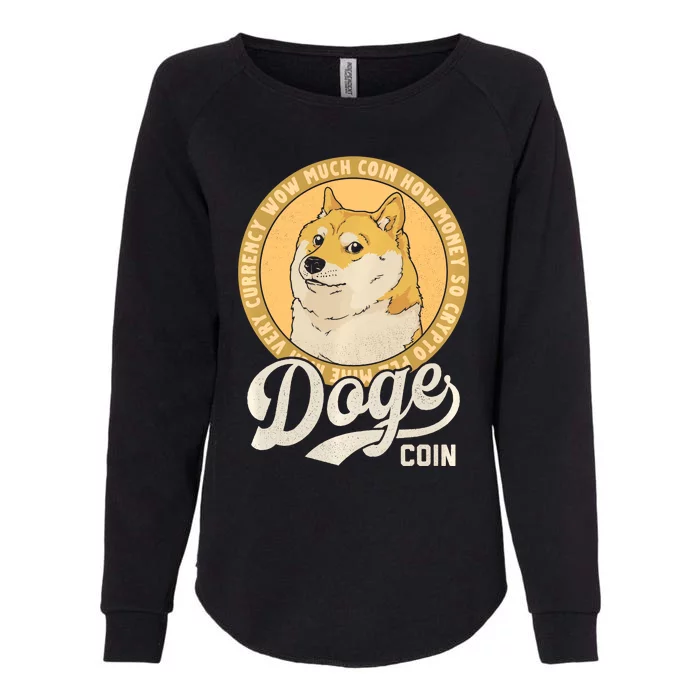 Dogecoin Doge Coin Logo Shiba Inu Dog Crypto Currency Meme Womens California Wash Sweatshirt