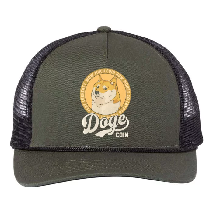 Dogecoin Doge Coin Logo Shiba Inu Dog Crypto Currency Meme Retro Rope Trucker Hat Cap