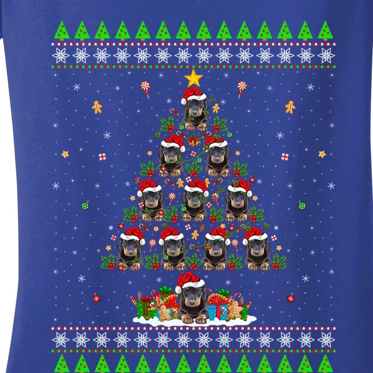 Dachshund Dog Christmas Tree Ugly Santa Dachshund Dog Xmas Gift Women's V-Neck T-Shirt