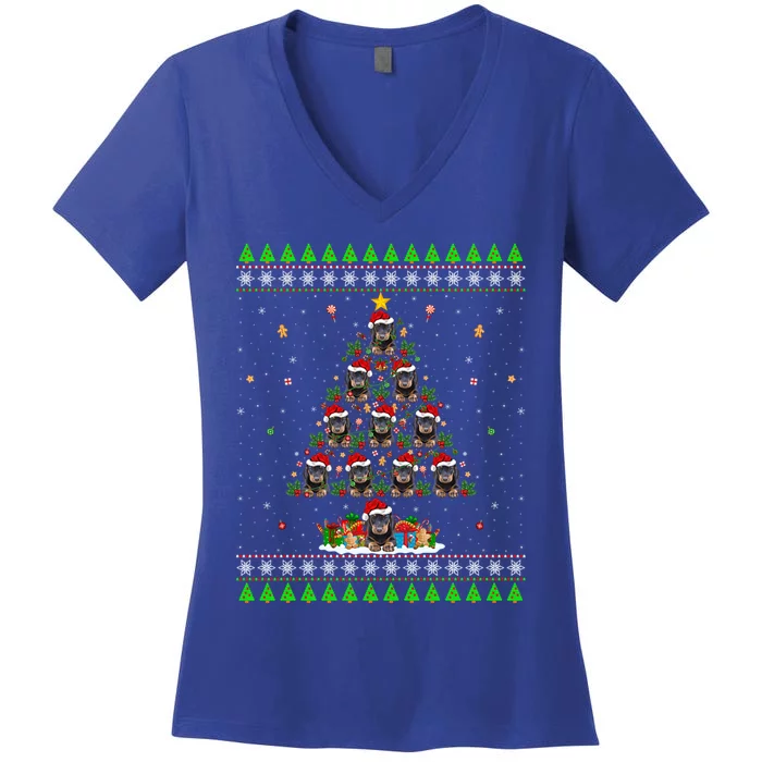 Dachshund Dog Christmas Tree Ugly Santa Dachshund Dog Xmas Gift Women's V-Neck T-Shirt