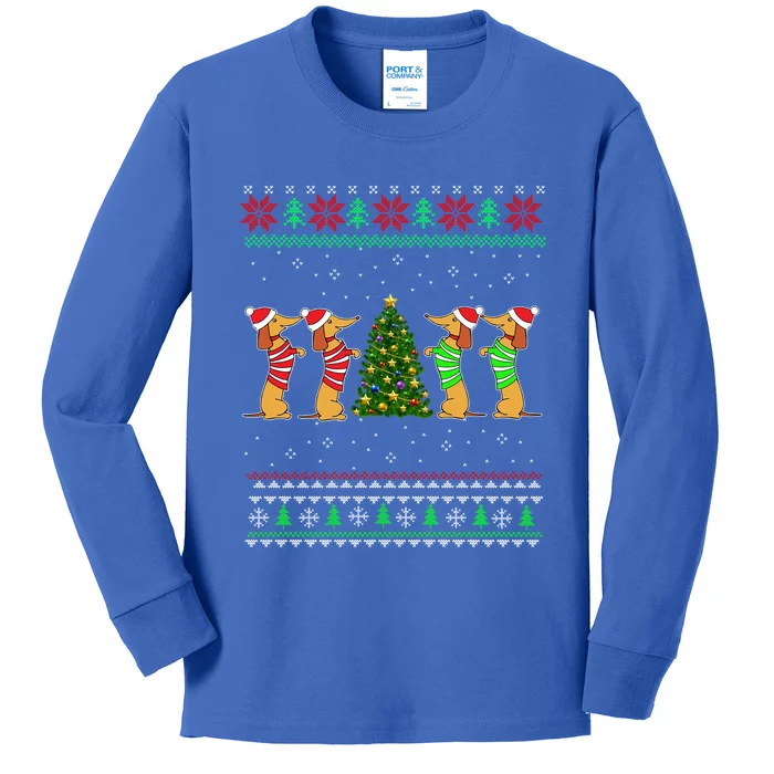 Dachshund Dog Christmas Ugly Sweater Dachshund Xmas Gift Kids Long Sleeve Shirt