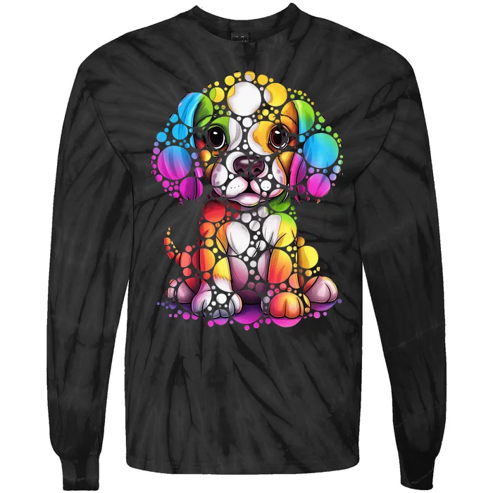 Dot Day Colorful Dog International Dots Day Teacher Min Tie-Dye Long Sleeve Shirt