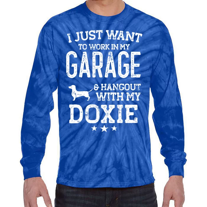 Doxie Dad Car Garage Hangout Cute Gift Tie-Dye Long Sleeve Shirt