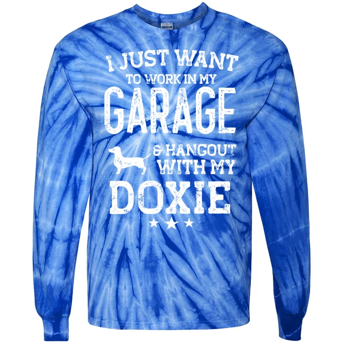 Doxie Dad Car Garage Hangout Cute Gift Tie-Dye Long Sleeve Shirt